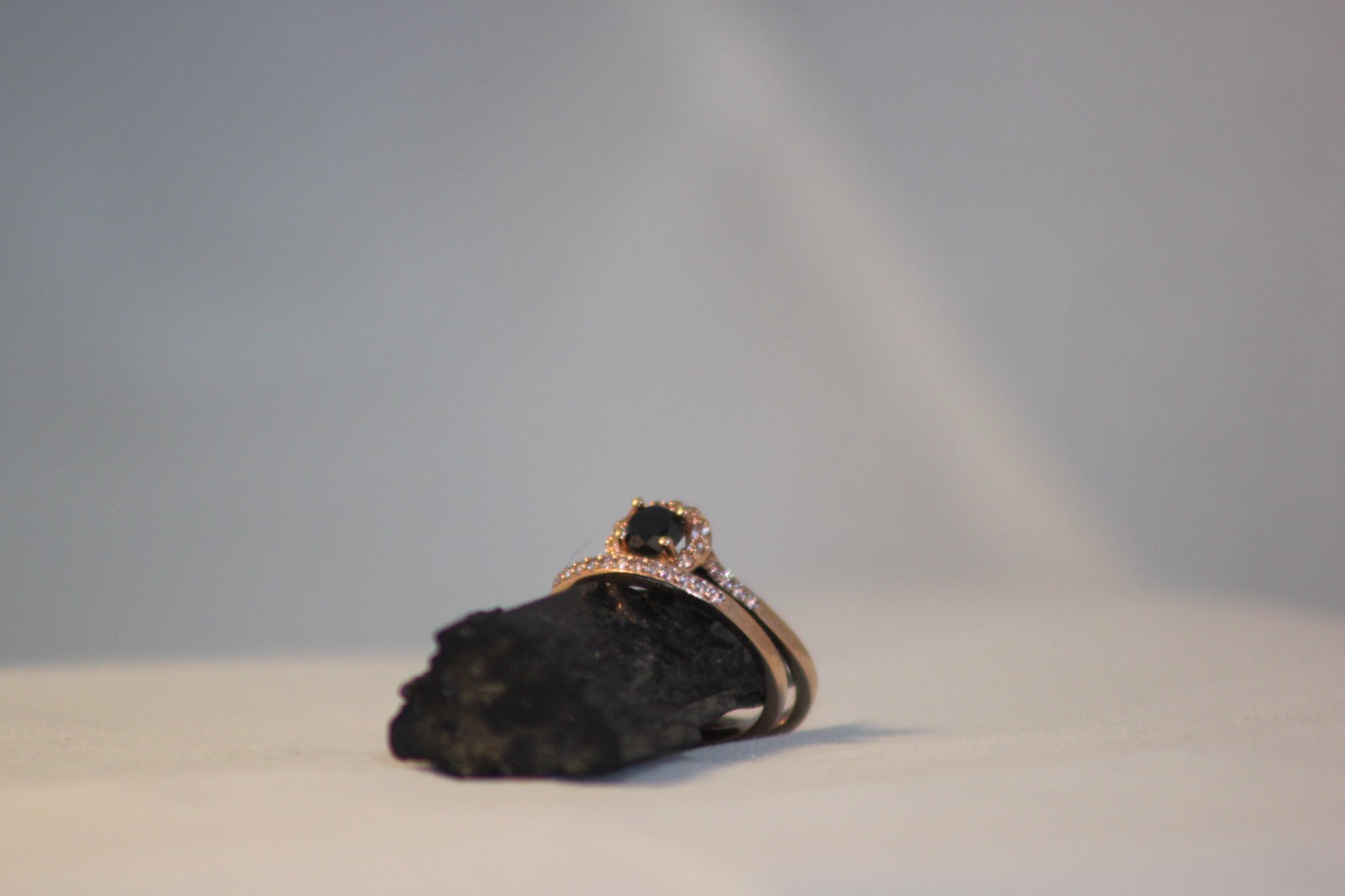 9ct Rose Gold Black Diamond and White Sapphire Twin Set