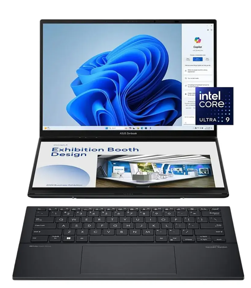 ASUS - Zenbook DUO Dual 14” 3K OLED Touch Laptop - Intel Core Ultra 9 with 32GB Memory - Intel Arc Graphics - 1TB SSD - Inkwell Gray - Open Box